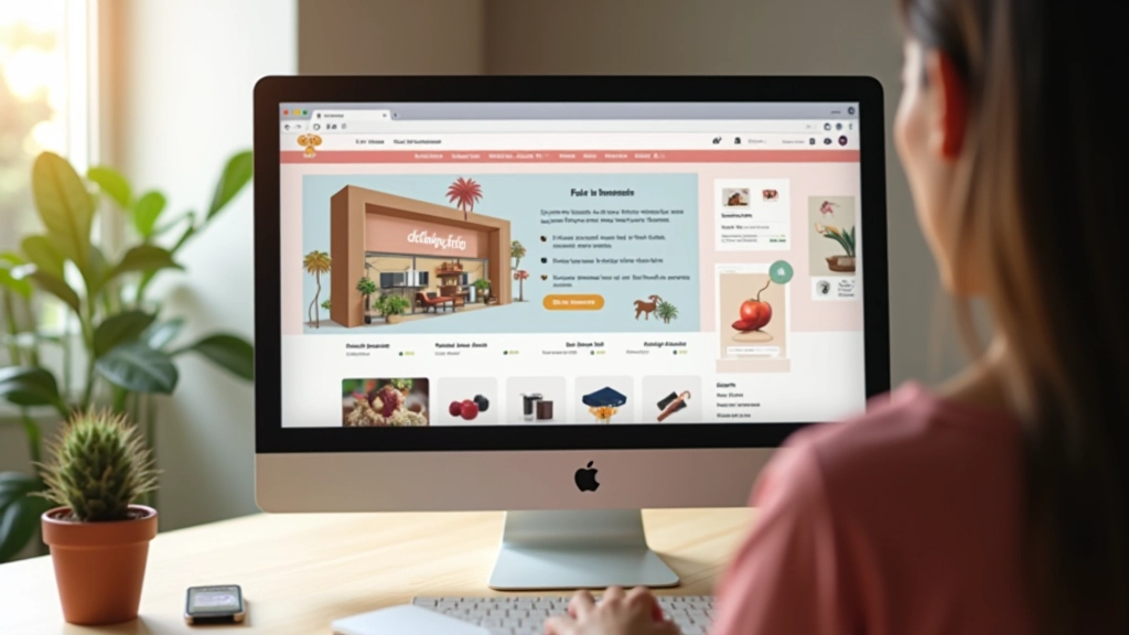 Écran d'ordinateur affichant une interface de boutique e-commerce moderne avec tableau de bord coloré et produits