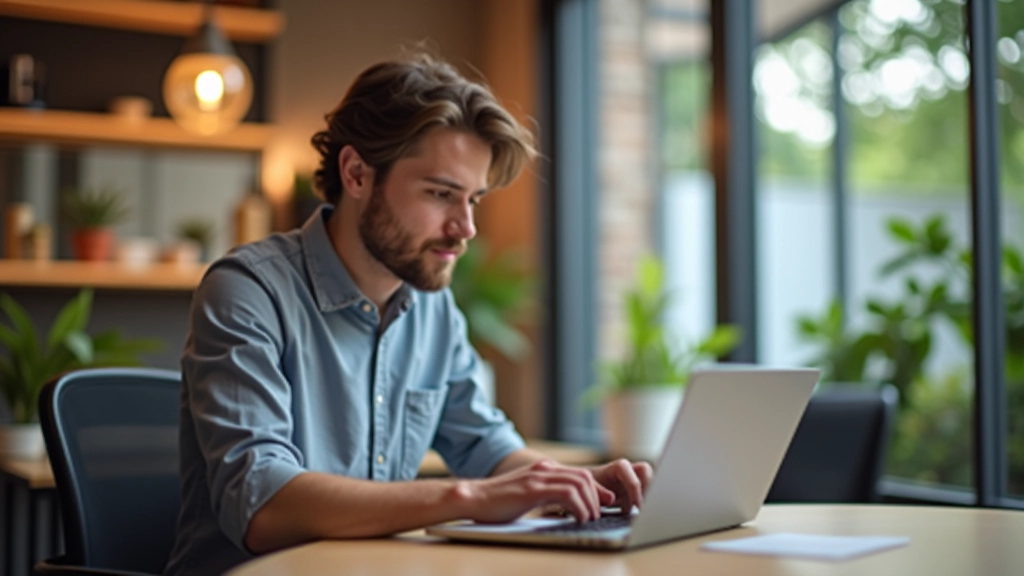 Freelance travaillant sur son ordinateur portable dans un environnement de travail moderne et lumineux
