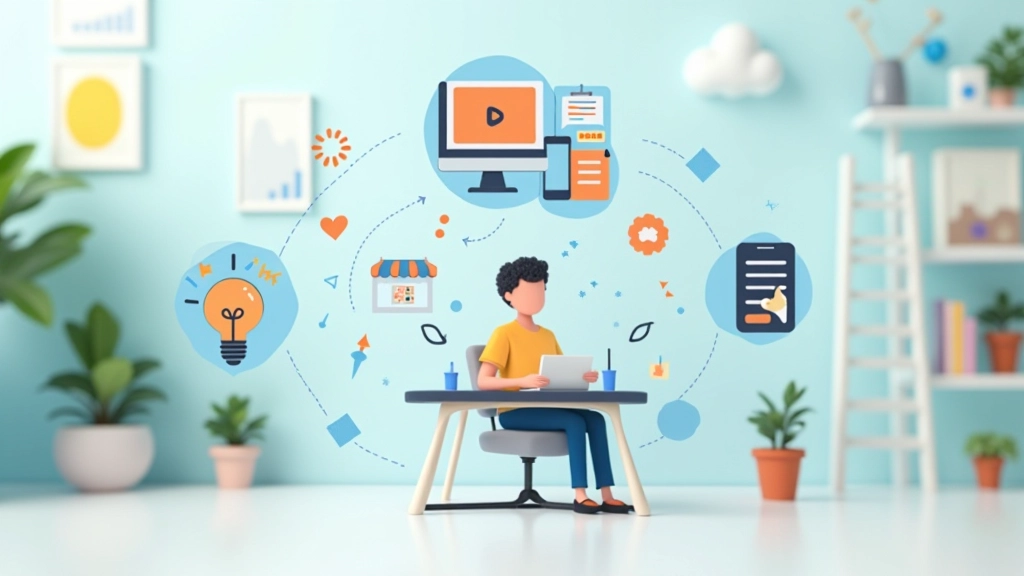 Graphique montrant les services numériques avec des icônes de design, écriture et développement