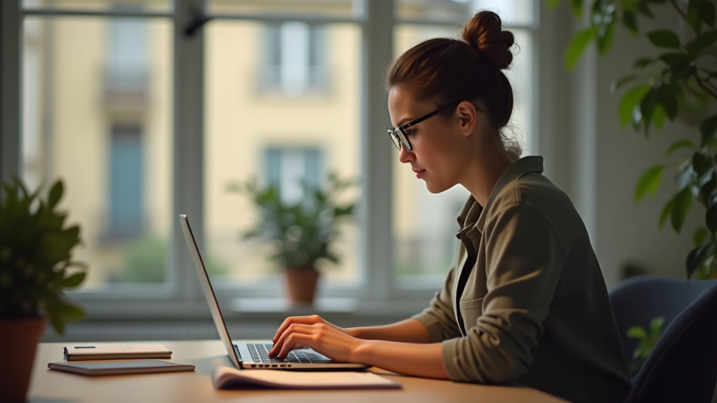 Illustration d'une personne travaillant en tant que freelance avec un ordinateur portable depuis un espace de travail