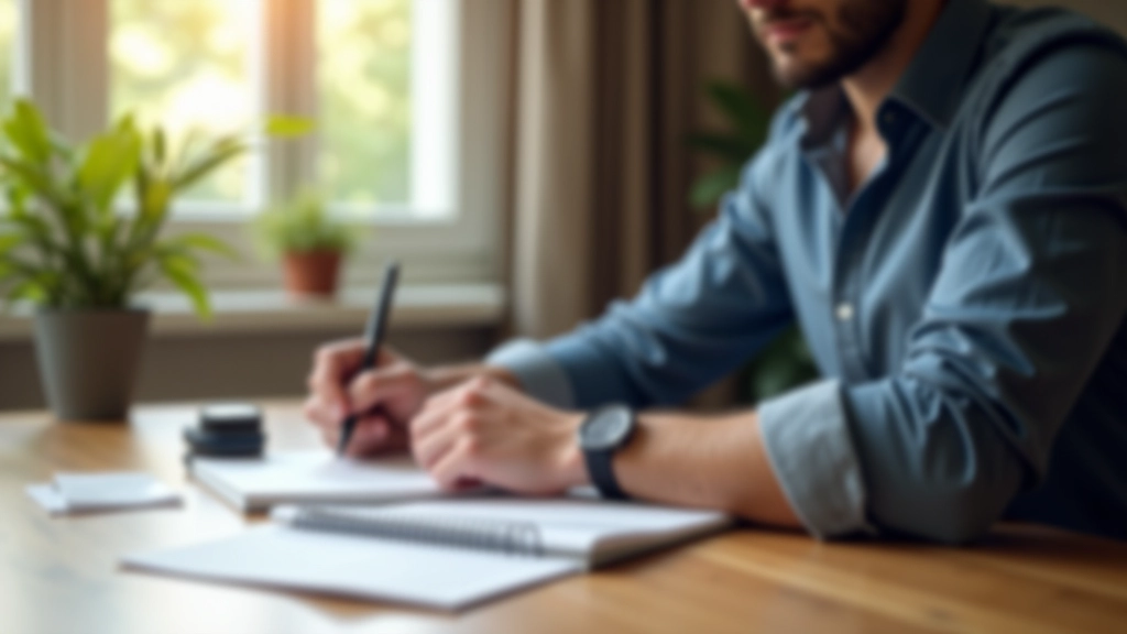 Personne prenant des notes dans un carnet avec un stylo, organisant ses compétences et services