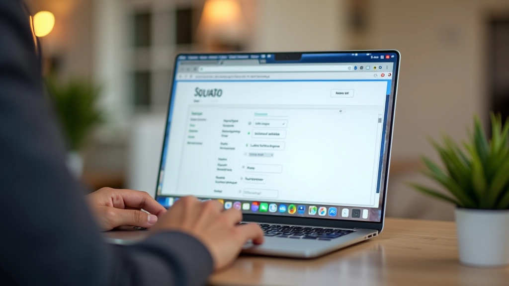 Professionnel indépendant créant son profil freelance, ordinateur avec formulaires d'inscription, interface de plateforme