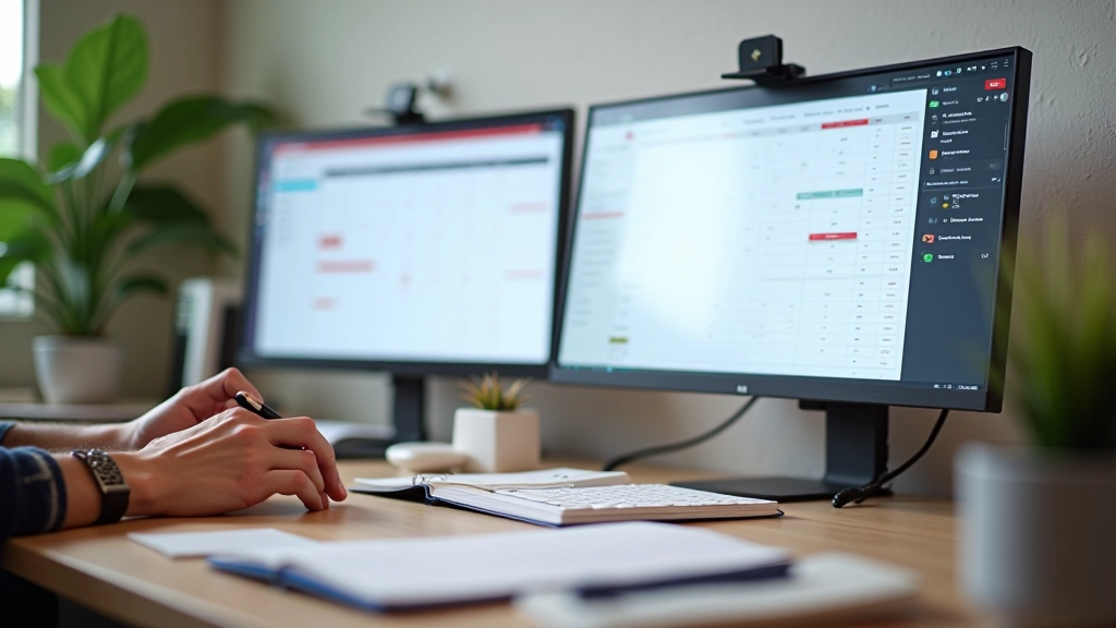 Assistant virtuel gérant des tâches administratives, calendrier numérique et outils de gestion, environnement de travail organisé